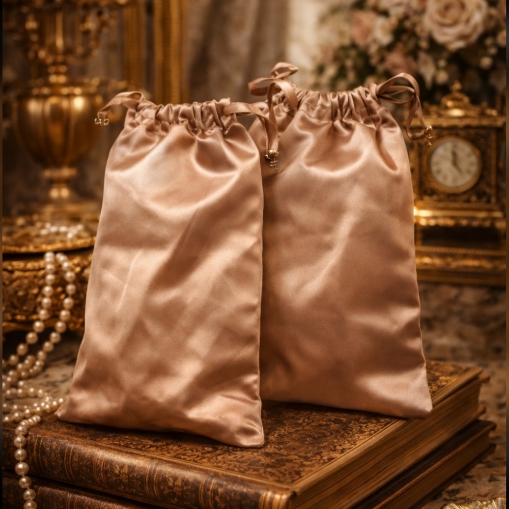 CHRISSIE MORRIS Vintage Blush Satin Shoe Dust Bags (Set of 2) – Logo Drawstring